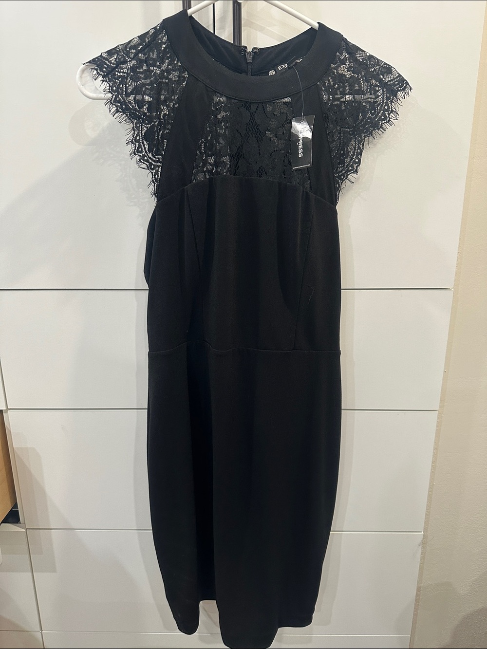 Express Black Lace Sleeve Midi Dress